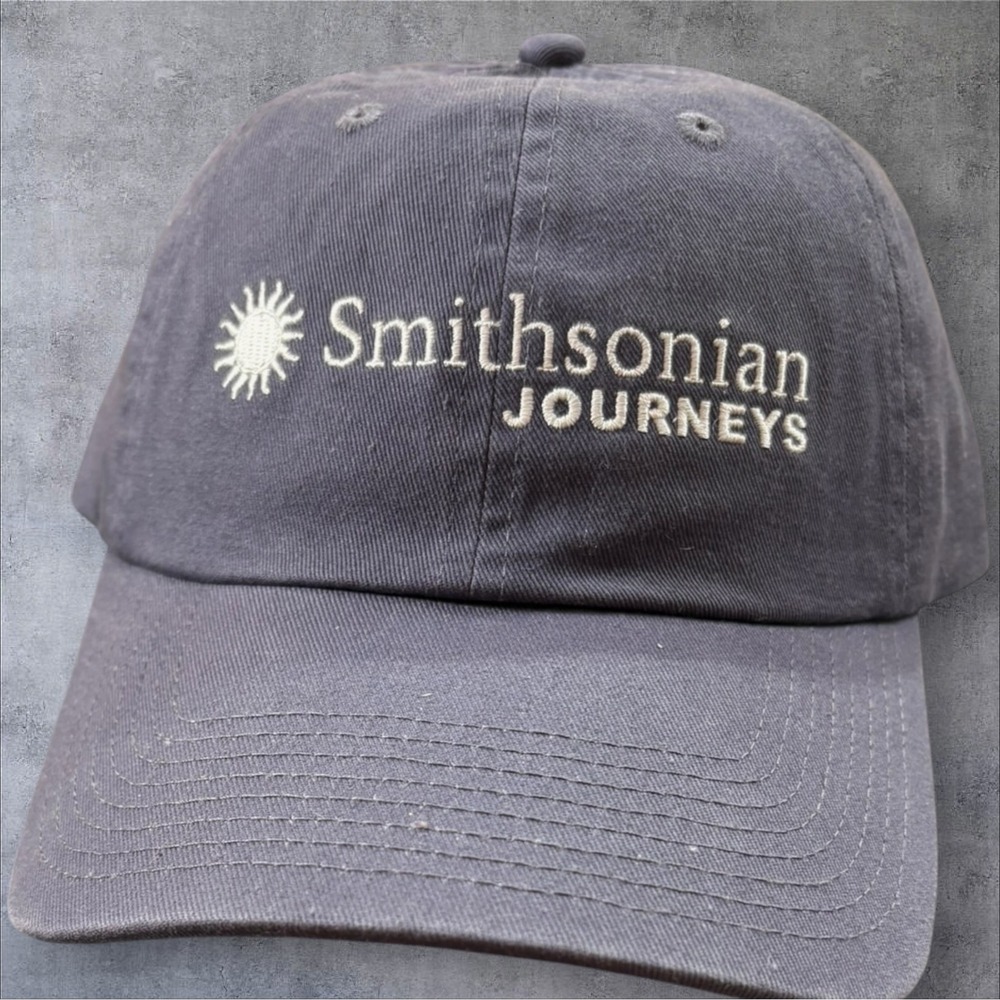 Smithsonian Journeys Hat Adjustable Gray Embroidered Logo Dad Cap Traveler